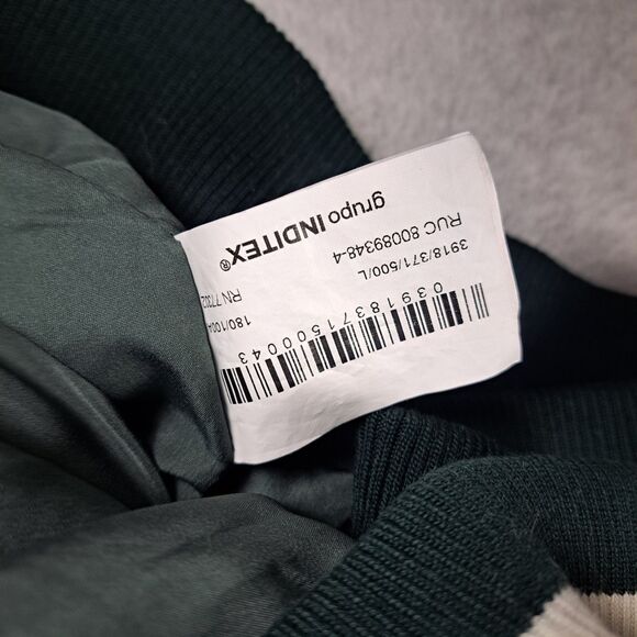 Zara DNWR Varsity Bomber Jacket Mens L Green White Embroidered Snap Up Panda - Picture 9 of 14